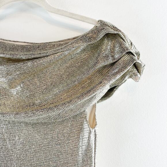 Rachel Roy Asymmetrical Off Shoulder Maxi Slit Gown Dress Gold Metallic 6 - Picture 10 of 13